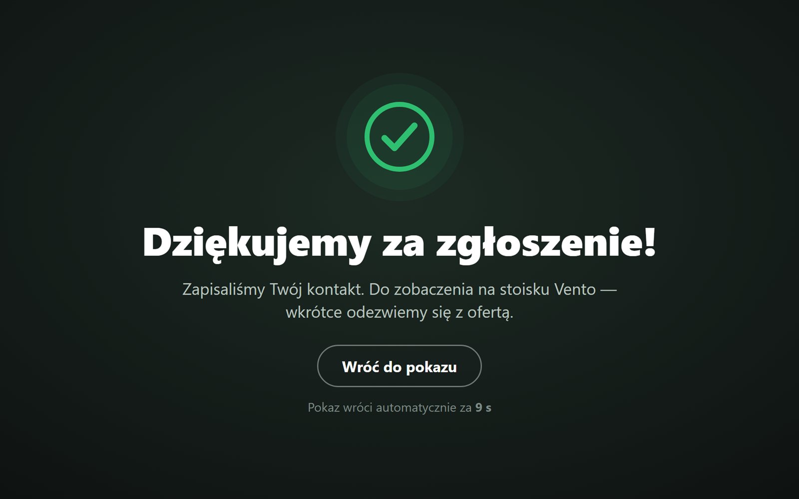Ekran aplikacji: Podziękowanie